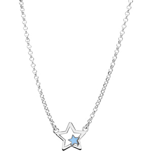 Collier en argent rhodi� �toile avec petite �toile bleue 35+5cm - Vue 2