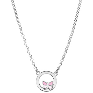 Collier en argent rhodi� cercle avec petit papillon rose 35+5cm - Vue 2