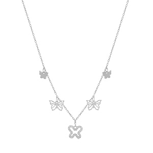 Collier en argent rhodi� cha�ne avec pampilles papillon 40+5cm - Vue 2