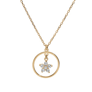 Collier en argent et dor� cha�ne avec pendentif anneau suspendu et �toile en oxydes blancs 40+5cm - Vue 2