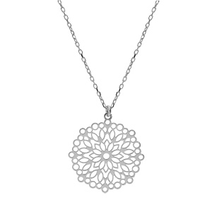 Collier en argent rhodi� cha�ne avec pendentif mandala ajour� 23mm 40+5cm - Vue 2