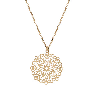 Collier en argent et dorure jaune cha�ne avec pendentif mandala ajour� 23mm 40+5cm - Vue 2