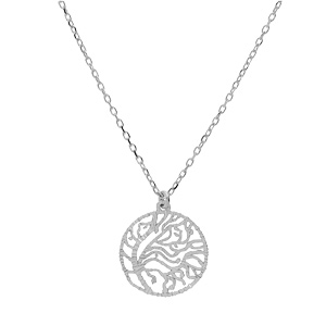 Collier en argent rhodi� cha�ne avec pendentif anneau ajour�e 23mm motif v�g�tal 40+5cm - Vue 2