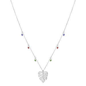 Collier en argent rhodi� cha�ne avec pendentif feuille ajour�e 40+5cm - Vue 2