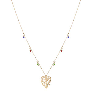 Collier en argent et dorure jaune cha�ne avec pendentif feuille ajour�e 40+5cm - Vue 2
