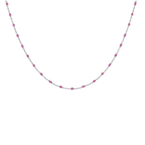 Collier en argent rhodi� cha�ne avec olives couleur framboise translucide 40+5cm - Vue 2