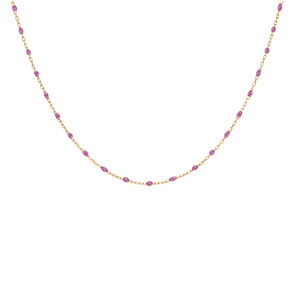 Collier en argent et dorure jaune cha�ne avec olives couleur framboise translucide 40+5cm - Vue 2