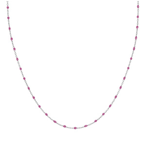 Collier Sautoir en argent rhodi� cha�ne avec olives couleur framboise transparent 60+10cm - Vue 2