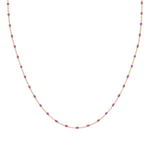 Collier Sautoir en argent et dorure jaune cha�ne avec olives couleur framboise transparent 60+10cm - Vue 2