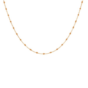Collier en argent et dorure jaune cha�ne avec olives couleur orange transparent 40+5cm - Vue 2