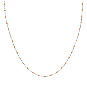 Collier Sautoir en argent rhodi� cha�ne avec olives couleur orange transparent 60+10cm - Vue 2