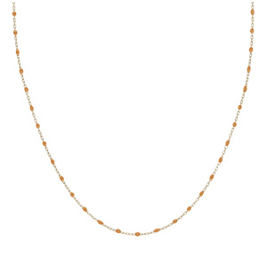 Collier Sautoir en argent et dorure jaune cha�ne avec olives couleur orange transparent 60cm+10cm - Vue 2