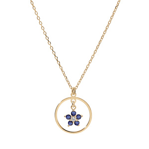 Collier en argent et dorure jaune cha�ne avec pendentif anneau et �toile d\'oxydes bleu 40+5cm - Vue 2