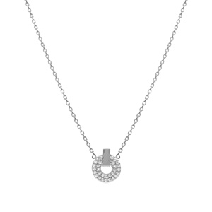 Collier en argent rhodi pendentif rond oxydes blancs sertis 38+4cm - Vue 2