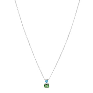 Collier en argent rhodi� cha�ne avec pendentif 2 oxydes sertis 3 et 5mm bleu et vert 42+3cm - Vue 2