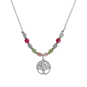 Collier argent rhodi� arbre de vie et perles nacre v�ritable teint�e r�glable 40 � 45cm - Vue 2