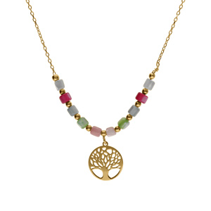 Collier argent dor� arbre de vie et perles nacre v�ritable teint�e r�glable 40 � 45cm - Vue 2