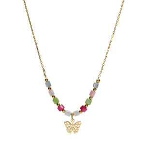 Collier argent dor� papillon et perles nacre v�ritable teint�e r�glable 40 � 45cm - Vue 2