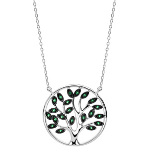 Collier en argent rhodi� massif cha�ne avec pendentif arbre de vie pierres vertes 40+5cm - Vue 2
