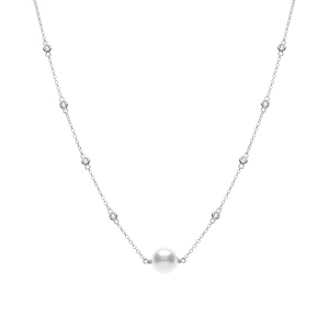 Collier argent rhodi� perle blanche r�glable 42 � 45cm - Vue 2
