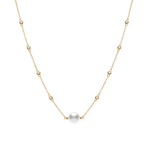 Collier argent dor� perle blanche r�glable 42 � 45cm - Vue 2