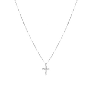 Collier argent rhodi� pendentif croix oxydes blancs r�glable 42 � 45cm - Vue 2