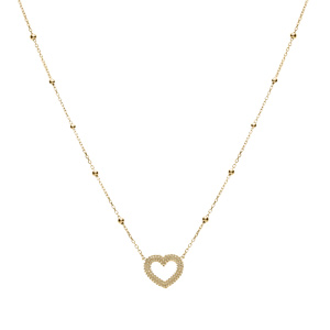 Collier argent dor� cha�ne boules coeur perl� r�glable 42 � 45cm - Vue 2