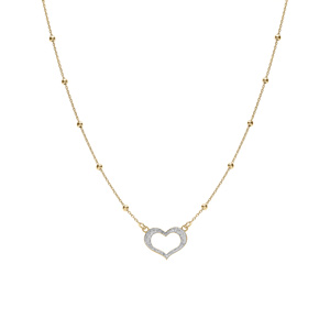 Collier argent dor� cha�ne boules avec coeur givr� r�glable 42 � 45cm - Vue 2