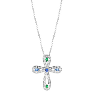 Collier en argent rhodi� cha�ne avec pendentif croix empierr�e 40+5cm - Vue 2