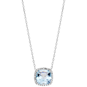 Collier en argent rhodi massif collection joaillerie chane avec pendentif gros carr Topaze bleue contour oxydes blancs sertis 40+5cm - Vue 2