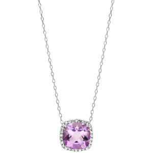 Collier en argent rhodi� massif collection joaillerie cha�ne avec pendentif carr� Amethyste contour oxydes blancs sertis 40+5cm - Vue 2