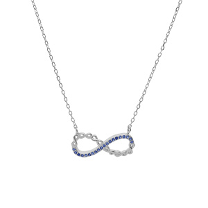 Collier en argent rhodi� cha�ne avec pendentif infini et oxydes bleus 44cm r�glable 42 et 40 - Vue 2