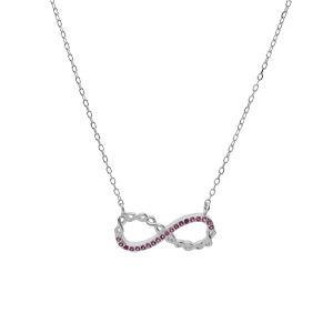 Collier en argent rhodi� cha�ne avec pendentif infini et oxydes roses 44cm r�glable 42 et 40 - Vue 2