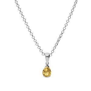 Collier en argent rhodi� cha�ne avec pendentif Citrine v�ritable en forme de poire 8x6mm longueur 40+5cm - Vue 2