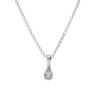 Collier en argent rhodi� cha�ne avec pendentif Topaze bleu v�ritable en forme de poire 8x6mm longueur 40+5cm - Vue 2