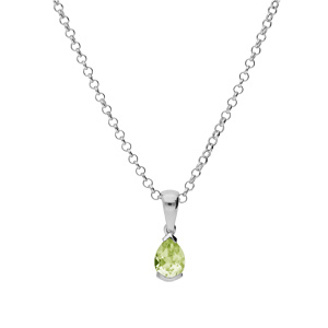 Collier en argent rhodi� cha�ne avec pendentif P�ridot v�ritable forme de poire 8x6mm longueur 40+5cm - Vue 2