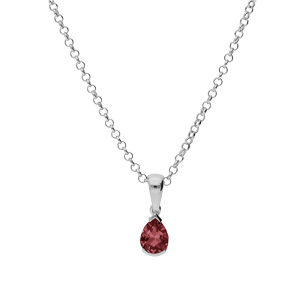 Collier en argent rhodi� cha�ne avec pendentif Grenat v�ritable en forme de poire 8x6mm longueur 40+5cm - Vue 2