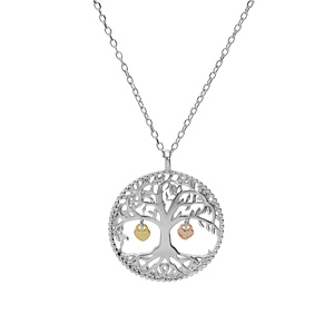 Collier en argent rhodi� cha�ne avec pendentif arbre de vie pampilles coeurs dor� 44cm r�glable 42 et 40 - Vue 2