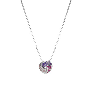 Collier en argent rhodi� pendentif 3 rubans d�grad� oxydes rose et violet 42+3cm - Vue 2
