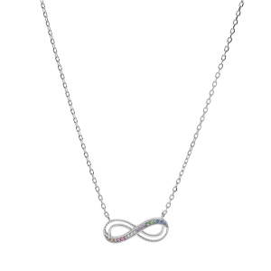Collier en argent rhodi� cha�ne avec motif infini et oxydes multi couleurs sertis 44cm r�glable 42 et 40cm - Vue 2