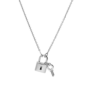 Collier en argent rhodi� cha�ne avec cadenas et clef 38+4cm - Vue 2