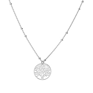 Collier en argent rhodi� cha�ne fines boules avec pendentif arbre de vie 40+5cm - Vue 2