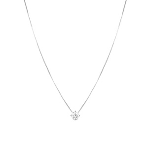 Collier solitaire en argent rhodi� cha�ne maille v�nitienne avec pendentif rond pierres blanches serties 4 griffes - longueur 42 cm - Vue 2