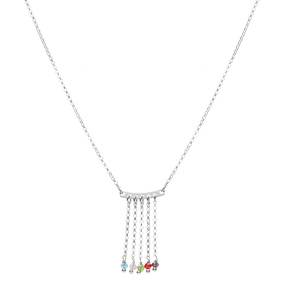 Collier argent rhodi� 5 cha�nettes avec perles multicouleur r�glable 42 � 45cm - Vue 2