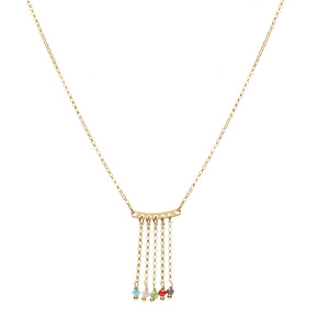 Collier argent dor� 5 cha�nettes avec perles  multicouleur r�glable 42 � 45cm - Vue 2