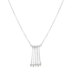Collier argent rhodi� 5 cha�nettes avec perles blanches r�glable 42 � 45cm - Vue 2