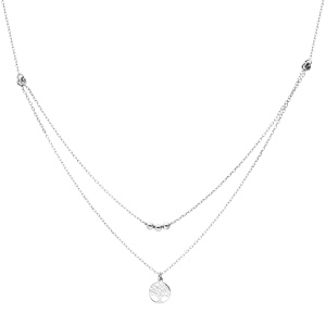Collier en argent rhodi� double cha�ne avec pendentif arbre de vie et boules 40+5cm - Vue 2