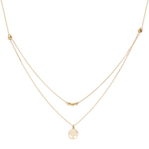 Collier en argent et dorure jaune double cha�ne avec pendentif arbre de vie et boules 40+5cm - Vue 2