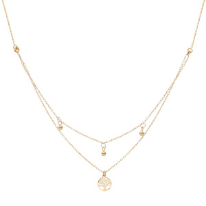 Collier en argent et dorure jaune double cha�ne avec pendentifs arbre de vie et 3 boules 40+5cm - Vue 2