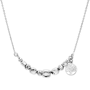 Collier en argent rhodi� cubes et boules avec pampille arbre de vie 43+2cm - Vue 2